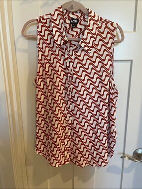 INC International Concepts Sleeveless orange and White Wave-Print Blouse